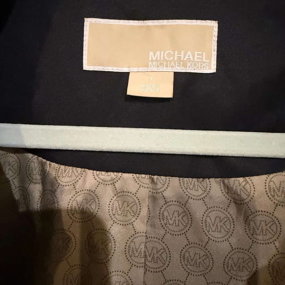 Michael Kors Black Waterproof Trench Coat with Gold Accents - Picture 5 of 7